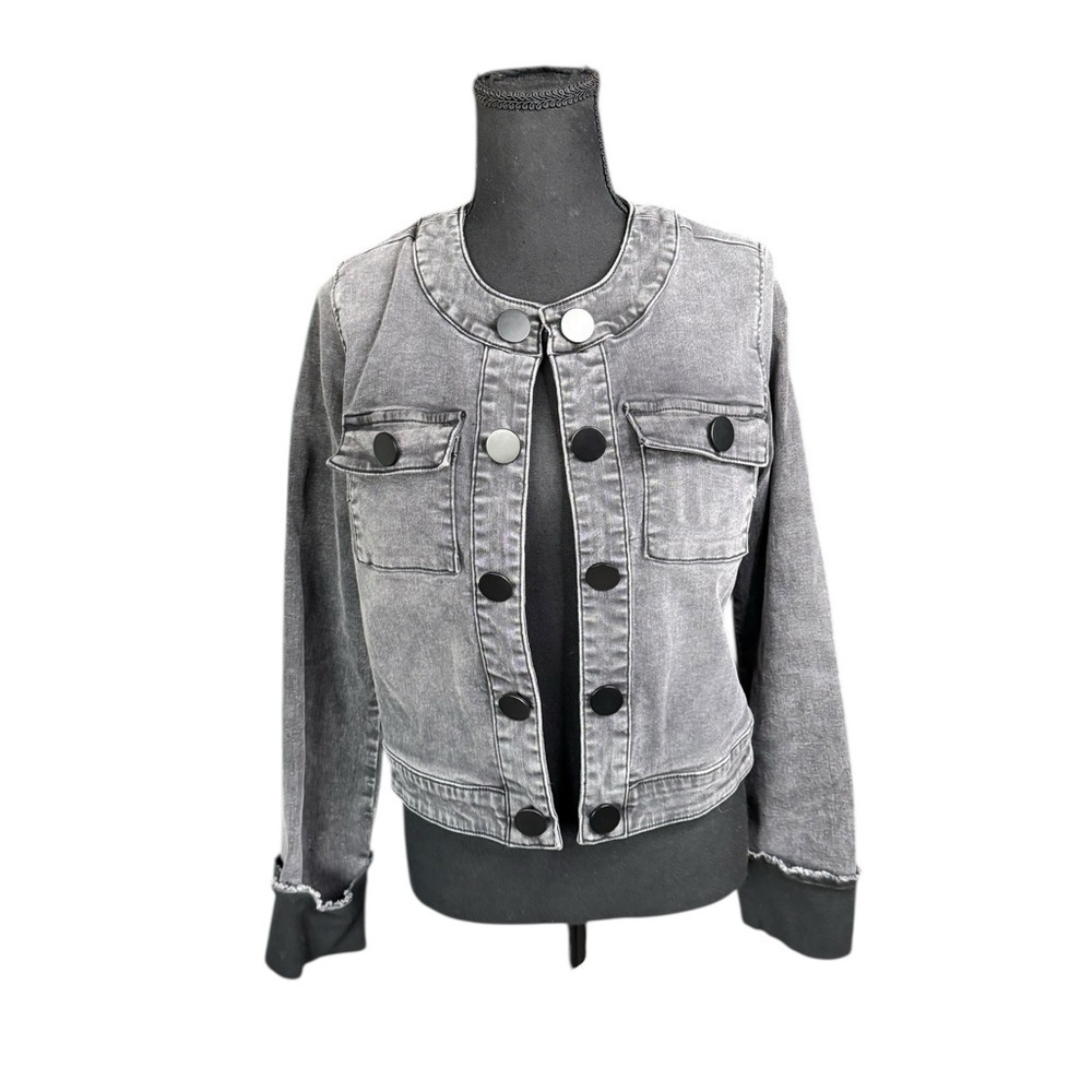 KUT from the Kloth Belle Jacket Medium Gray Denim Snap Front Cropped Chic S5 - Picture 2 of 10
